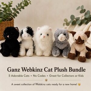 Ganz Webkinz Cats Bundle Persian Siamese Black Cat Gray Cat Plush No Codes